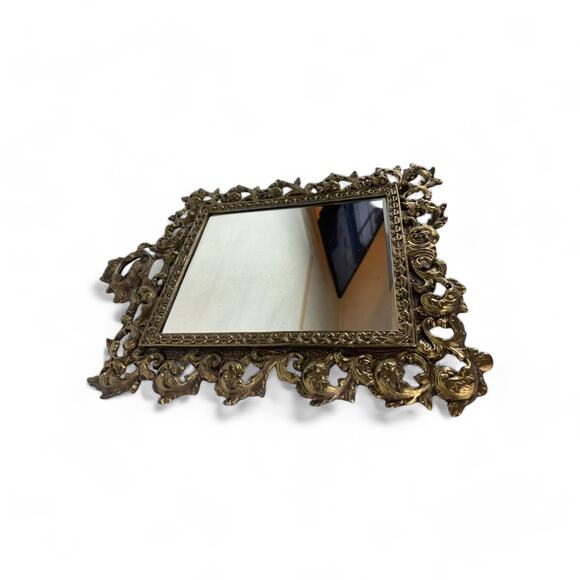 Antique Ornate Brass Frame with Velvet Backing and Mirror Insert Heavy Large - Picture 4 of 14
